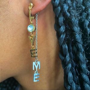 Love Me Women's Mixed Metal Dangle Script Drop Statement Earrings - Gold, Silver